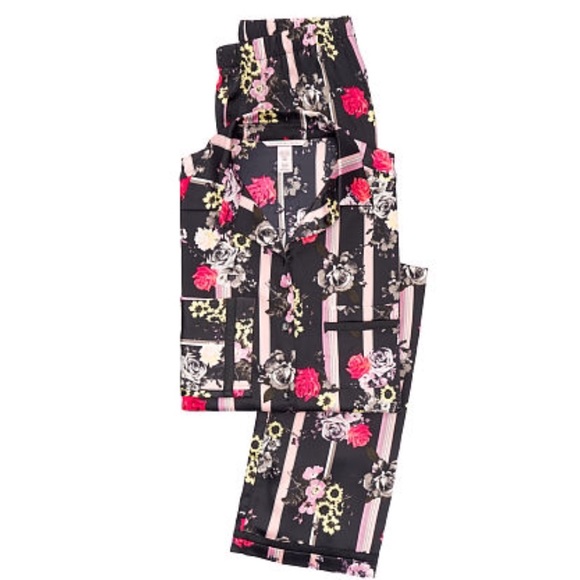 Victorias Secret Satin Lounge Blue /& Black Striped Pajamas Pants Size Large